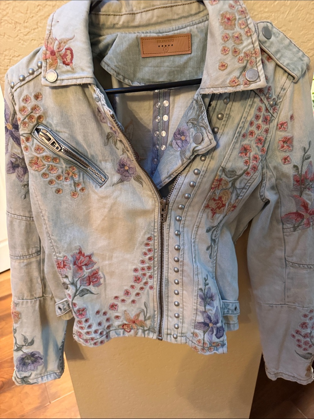 Blank NYC Light Wash Embroidered Floral Moto Jacket - Picture 12 of 17